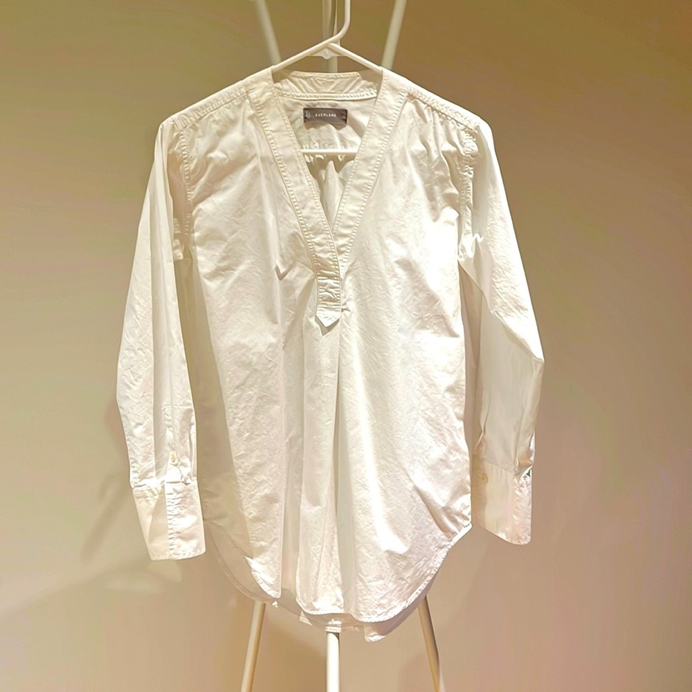 Everlane poplin white v neck tunic size 00